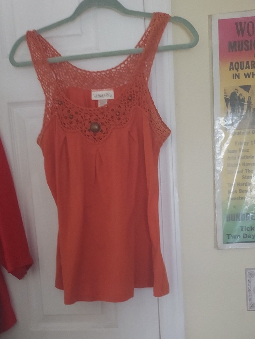 Womens Burnt Orange Tank Top With Crocheted Straps Sz L